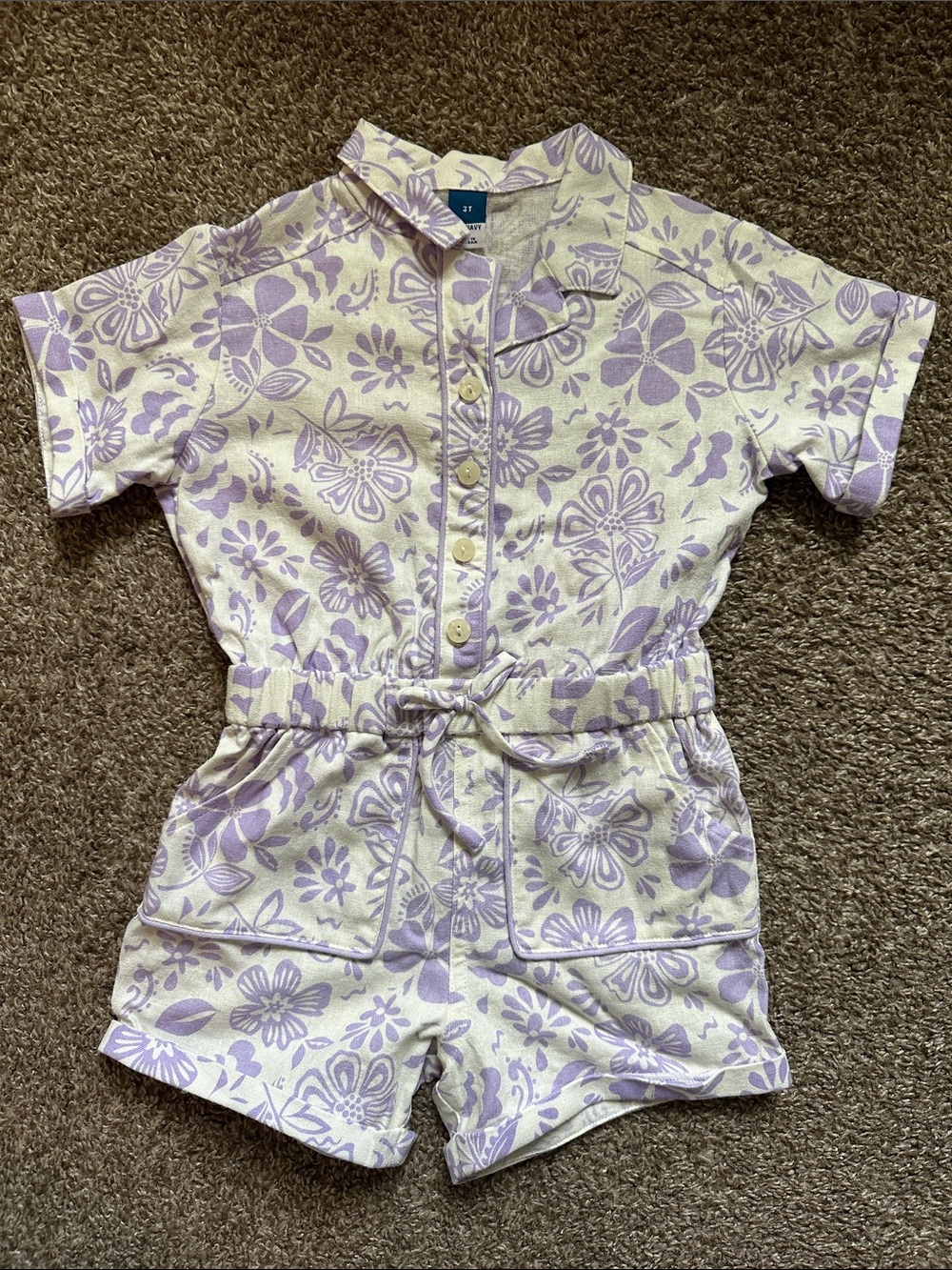 Old Navy Lavender and White Floral Short Sleeve Romper